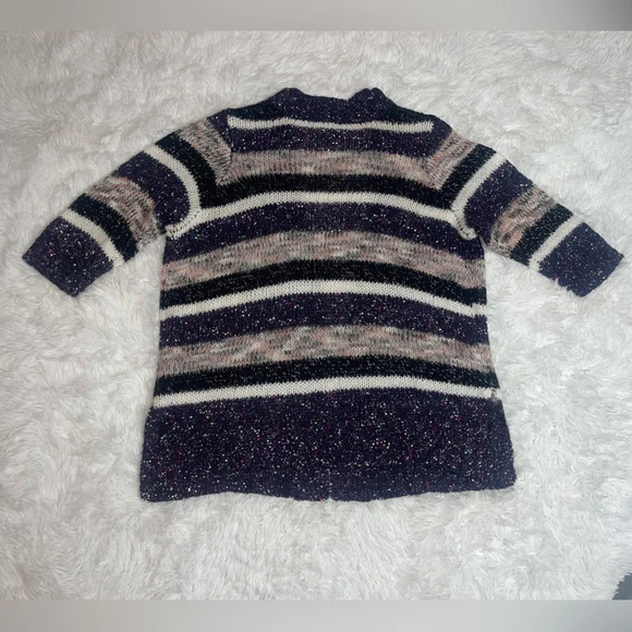 Lane Bryant Fuzzy Purple Confetti Striped Open Front 3/4 Sleeves Duster Cardigan - Picture 6 of 12